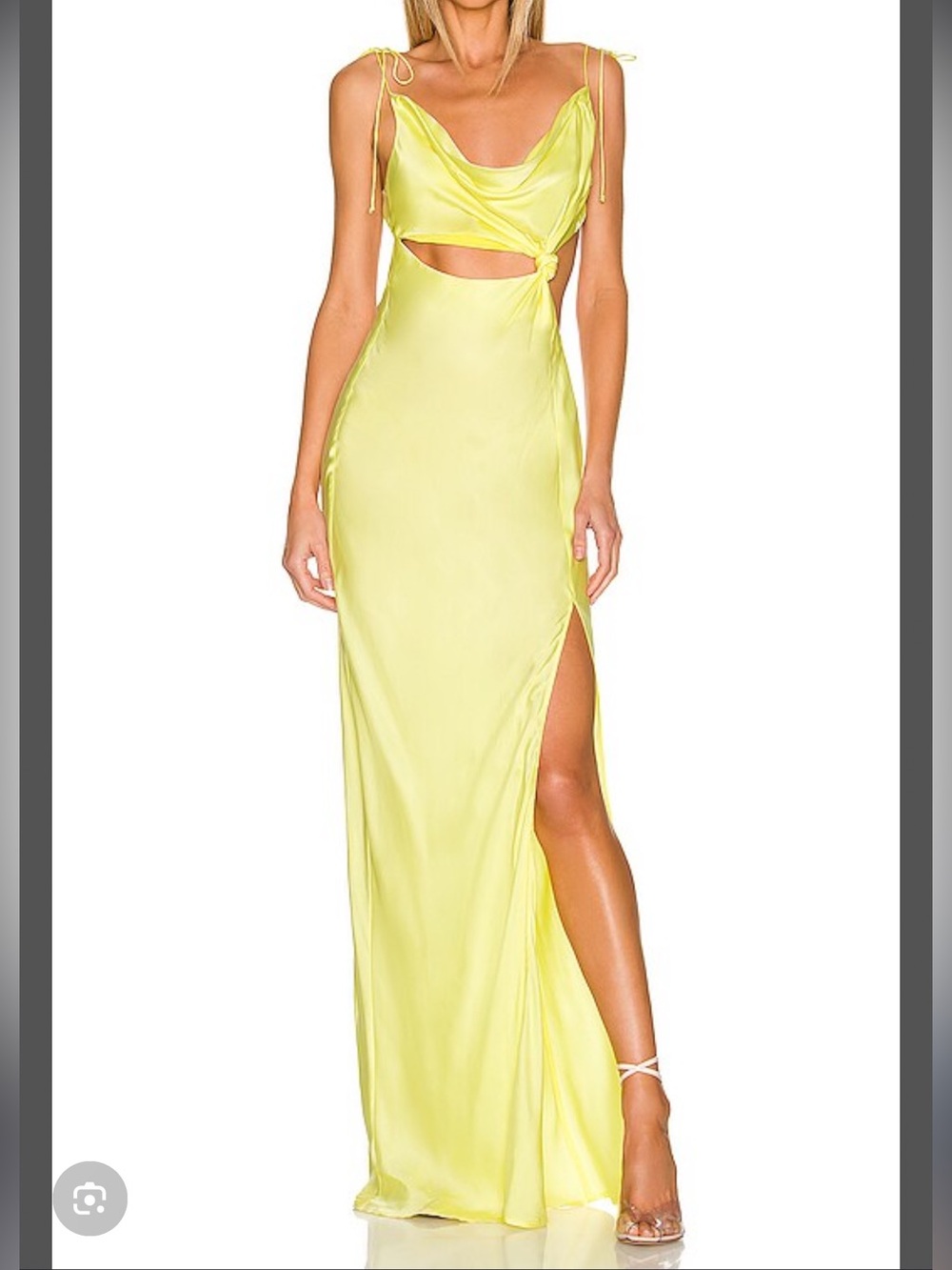 For Love & Lemons Satin Cowl Maxi Dress in Bright Yellow